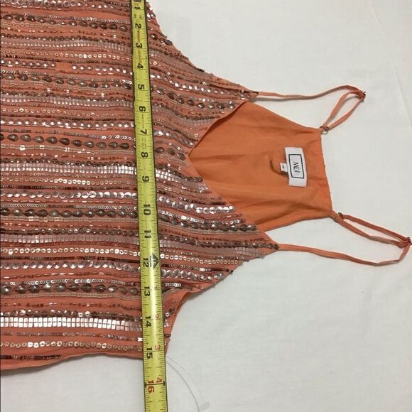Nordstrom MLV Orange Sequin Metallic Shimmer Maxi Dress Spaghetti Strap - Picture 5 of 10